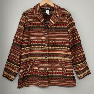 Vintage Tapestry Jacket Size 8 Artsy Boho Striped Equestrian Country Chore Coat
